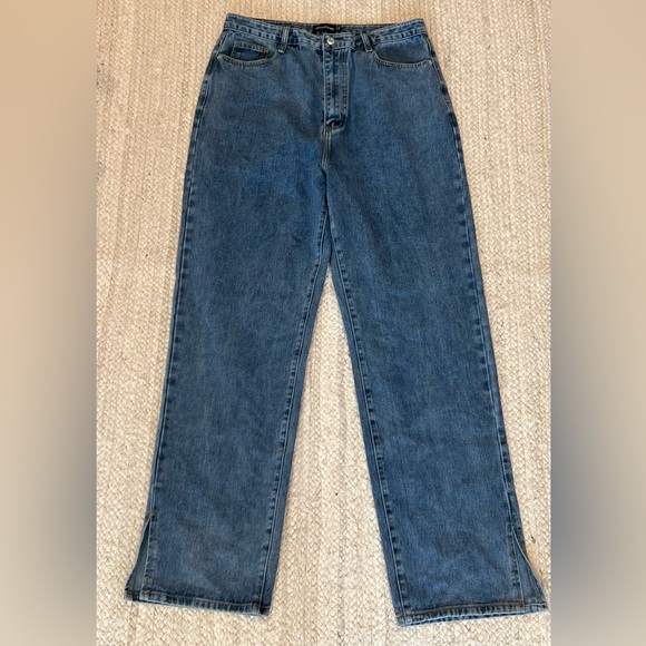 PrettyLittleThing Denim - Pretty little thing high waist vintage dark wash Side split mom jeans